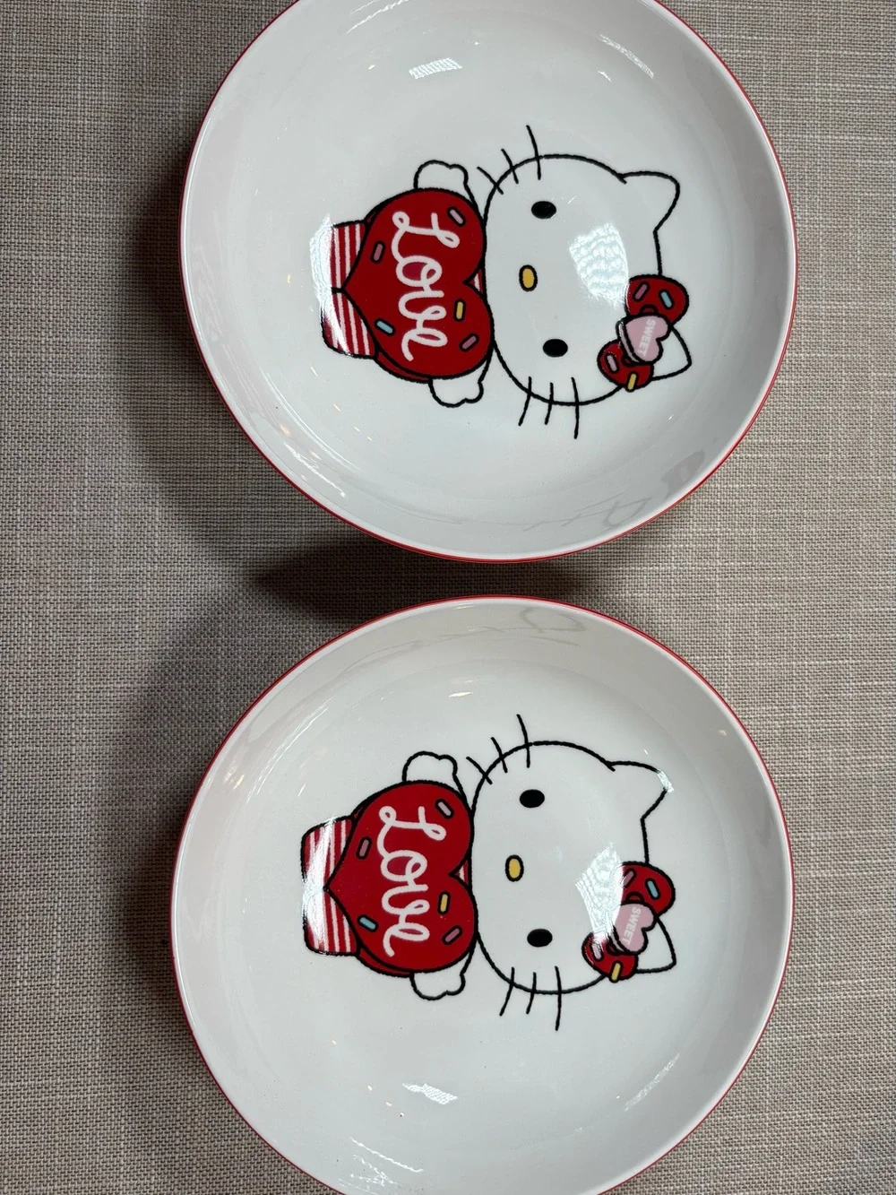 Hello Kitty White and Red Love Heart Ceramic Pasta Bowls - Pair